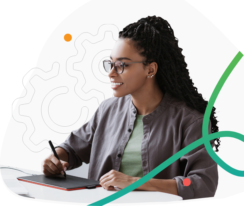 Woman working on tablet